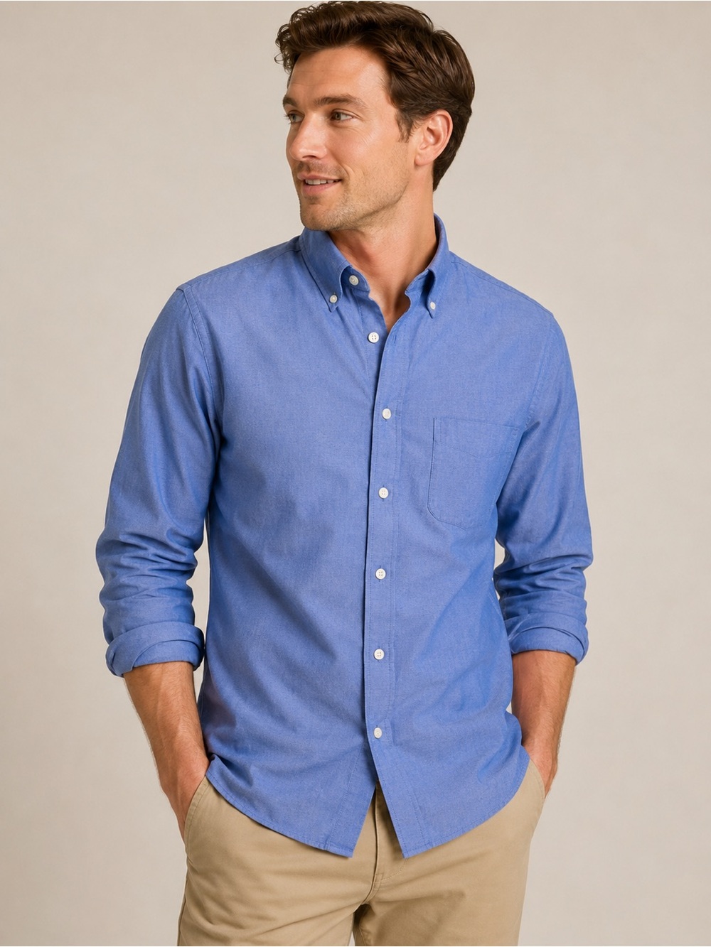Lands’ End Men’s Blue Oxford Button Down Shirt 15-15½ Cotton Blend Medium